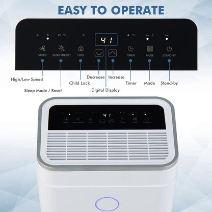 60-Pint Dehumidifier for Home and Basements 4000 Sq. Ft with 3-Color Digital Display-White