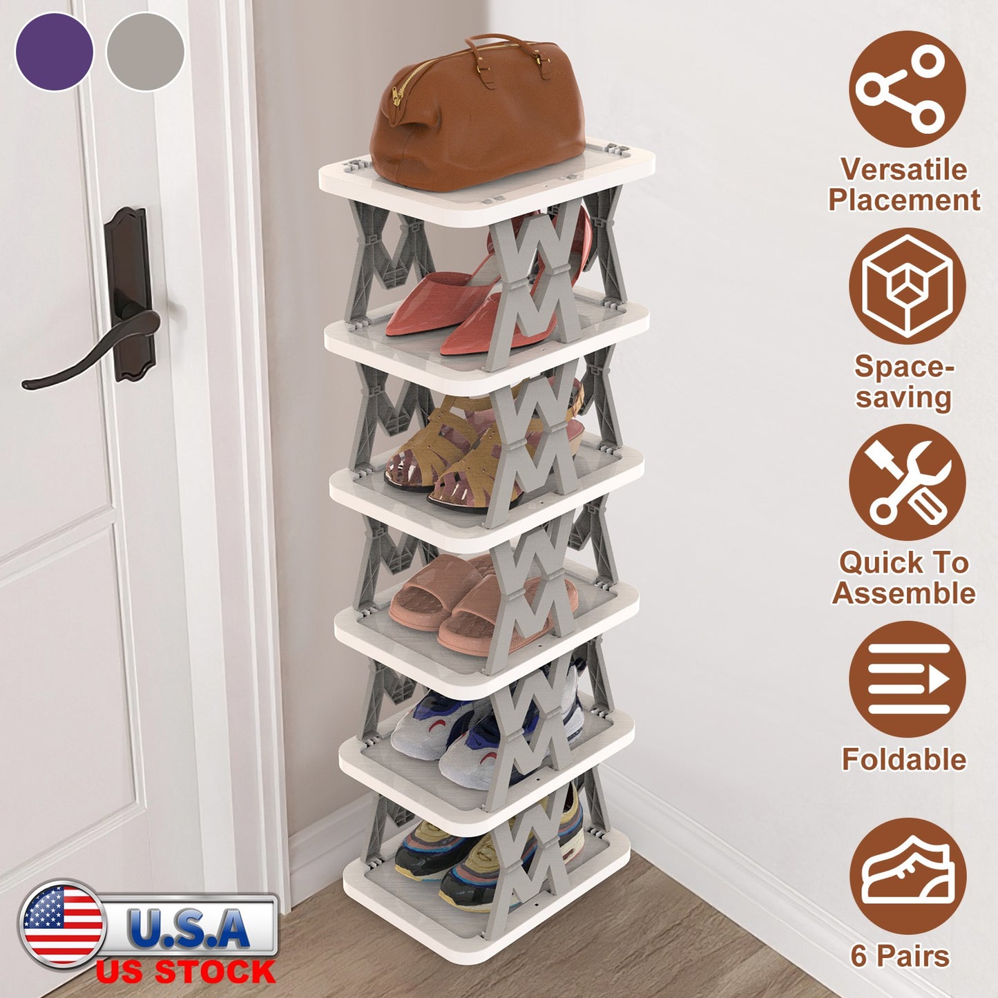 6-Tier Foldable Shoe Rack - Vertical Space Saving Organizer