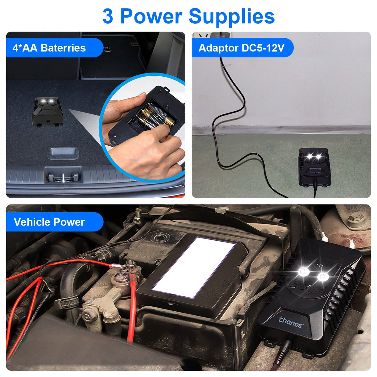 2 Packs Under Hood Ultrasonic Rodent Repellent Mouse Wildcat Control Portable Rodent Chaser with 3 Power Supplies for Car Home Garage