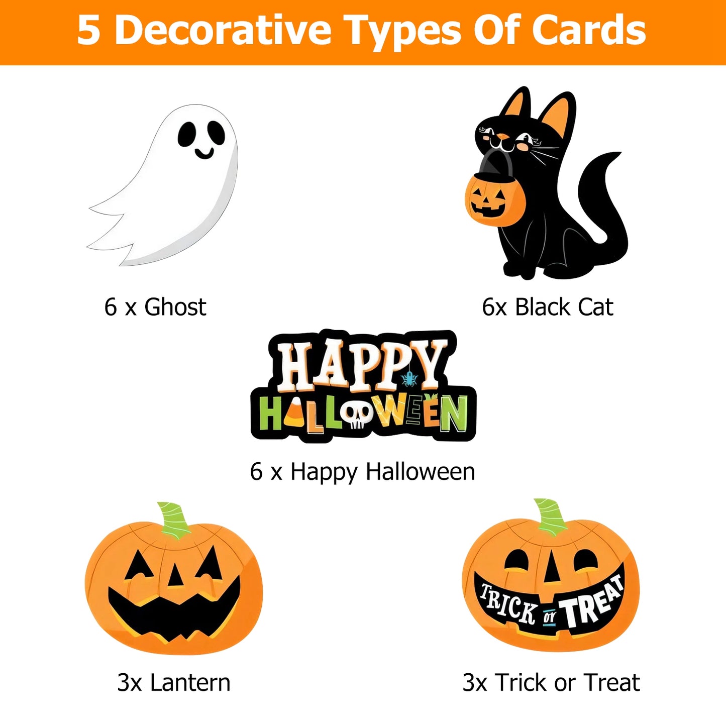 Halloween Party Paper Straws with Decorative Cards - 25 Pack