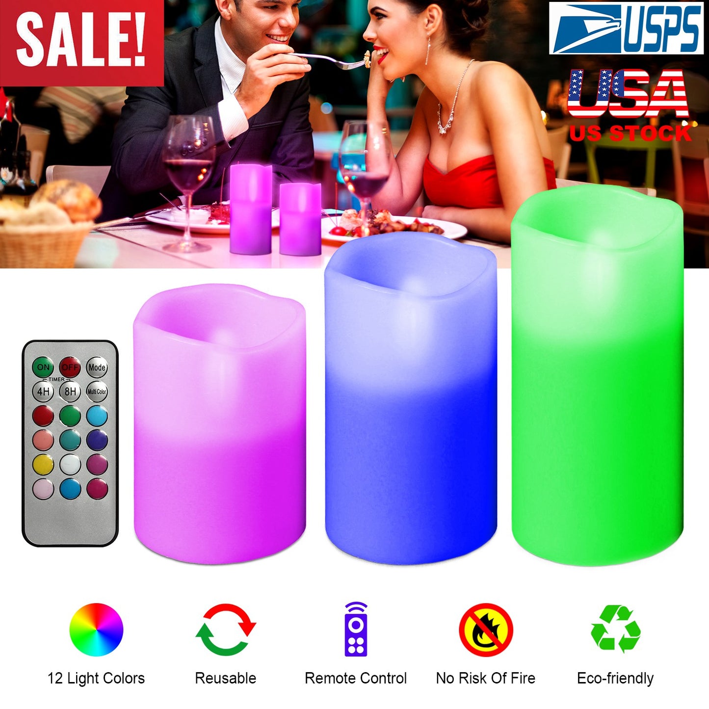 Flameless LED Candles with Remote Control - 3 Pack