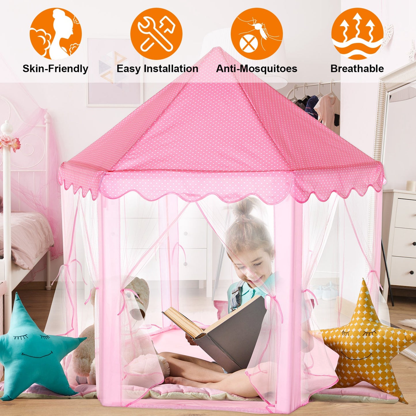 Princess Castle Play Tent for Girls with Carry Case
