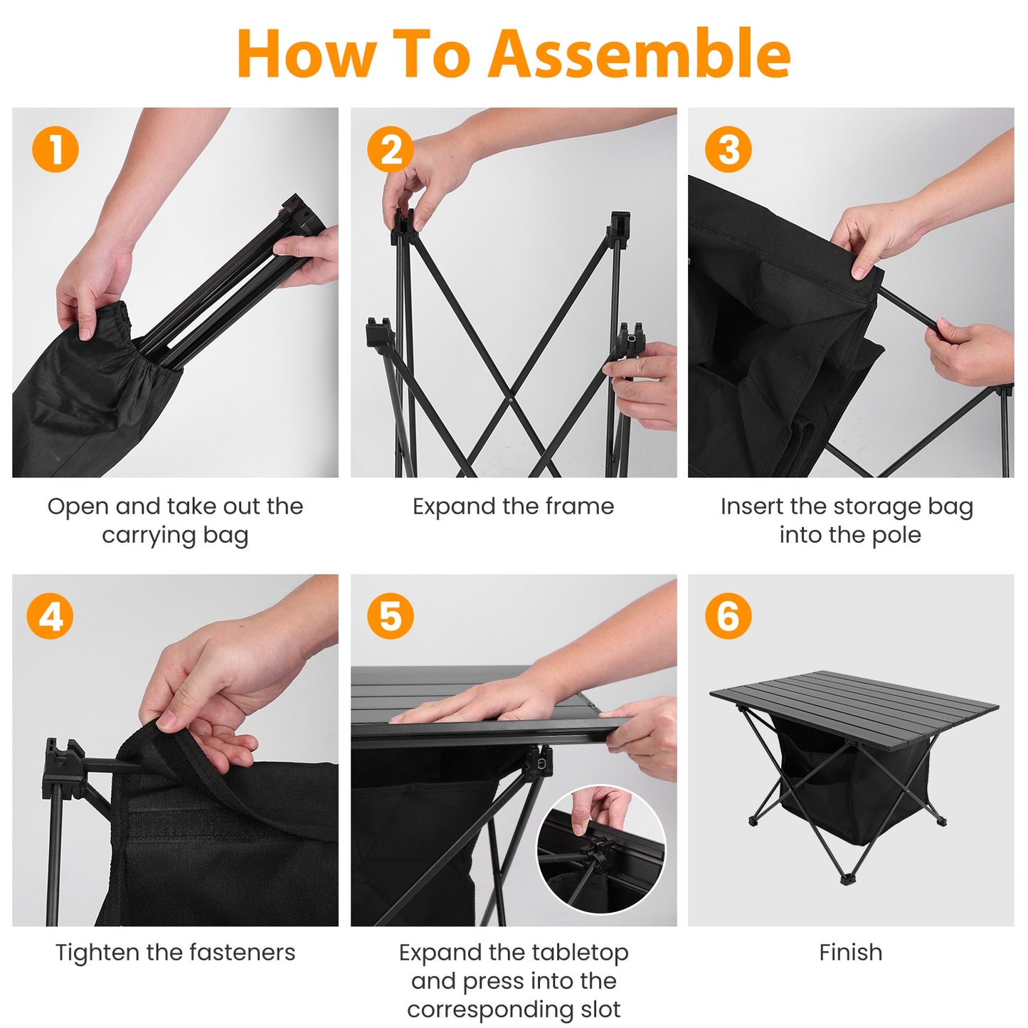 Foldable Camping Table with Storage Basket and Carrying Bag