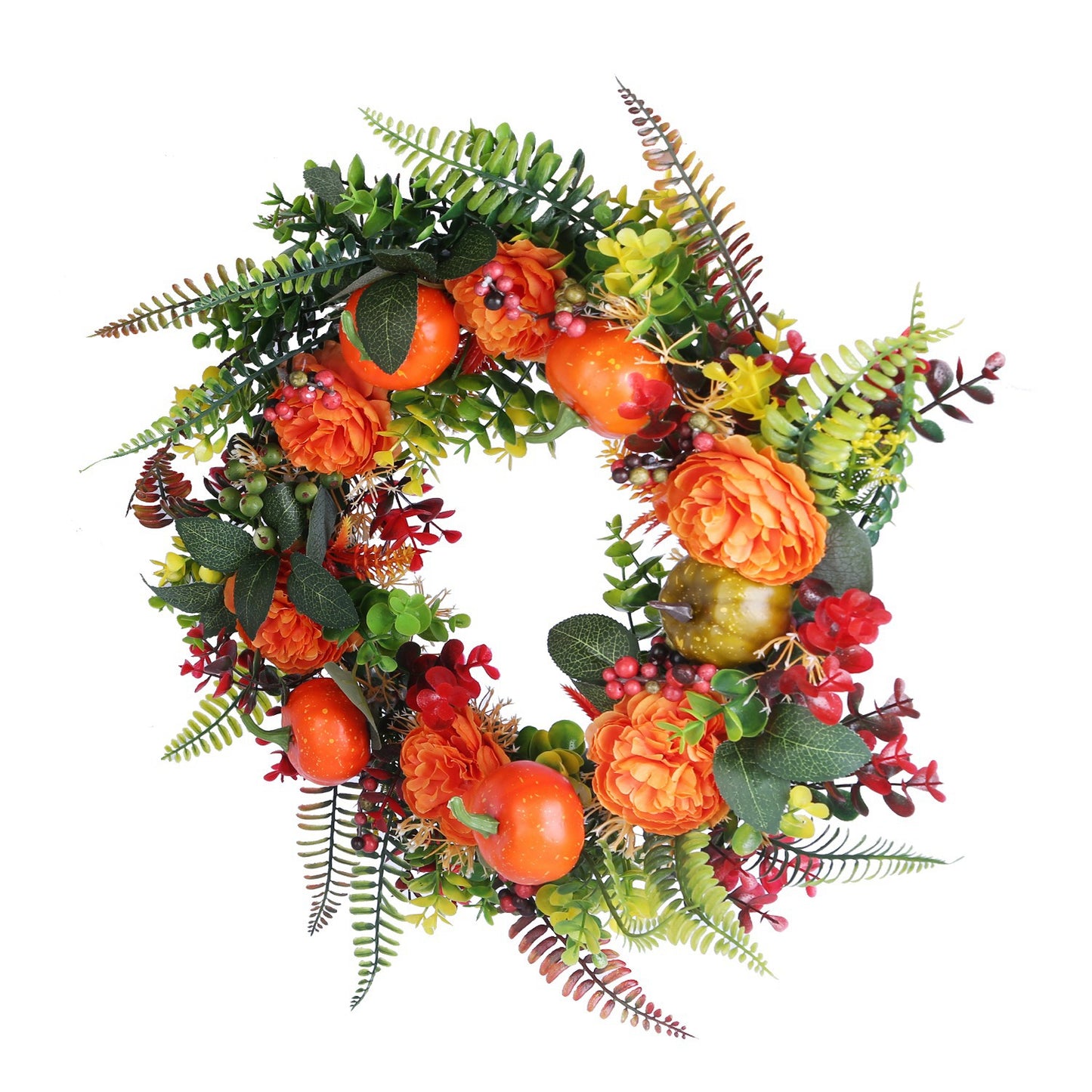 Autumn Wreath with Pumpkin and Mixed Leaves 17.71 Inch