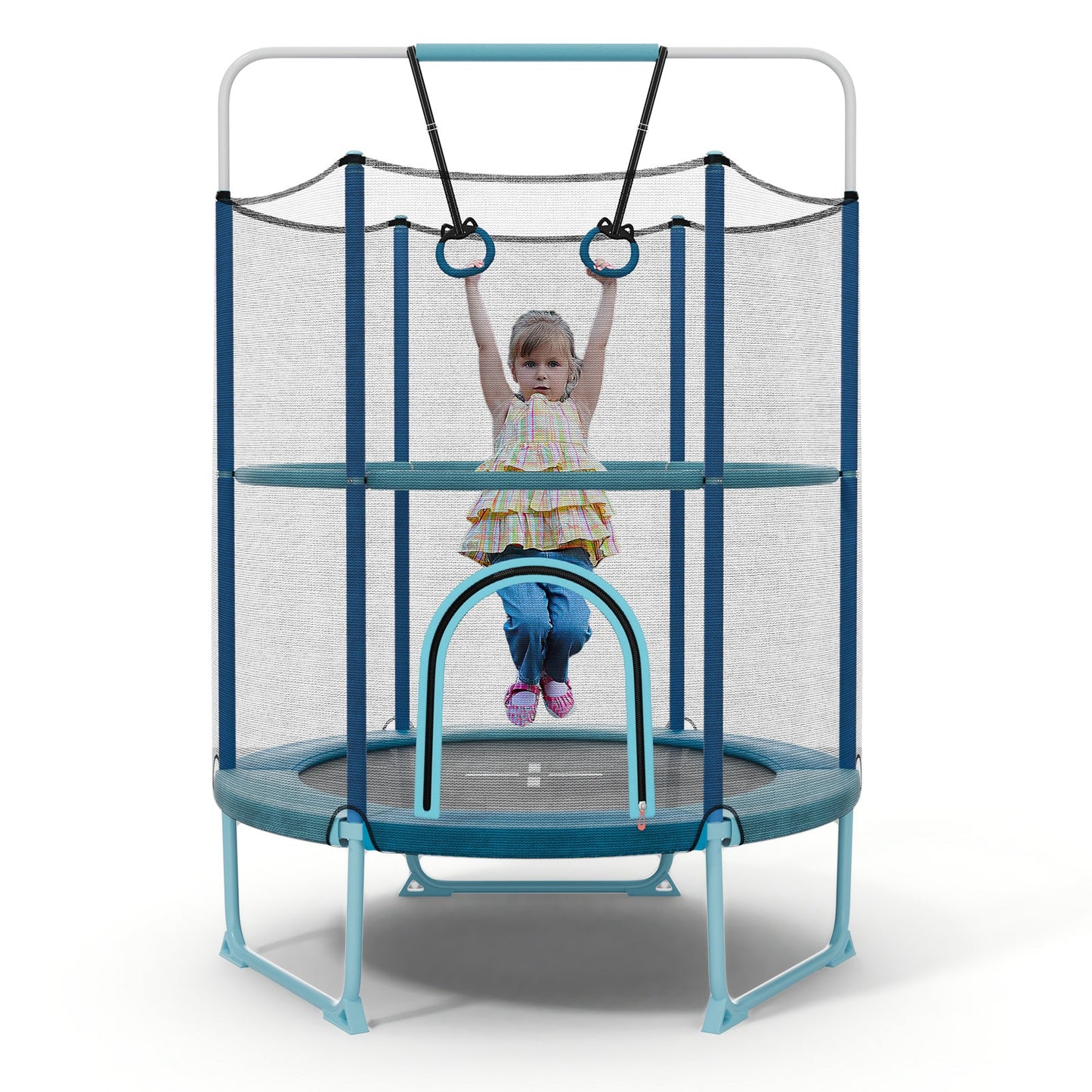 60 Inch Trampoline with Gymnastic Bar and Rings for Kids