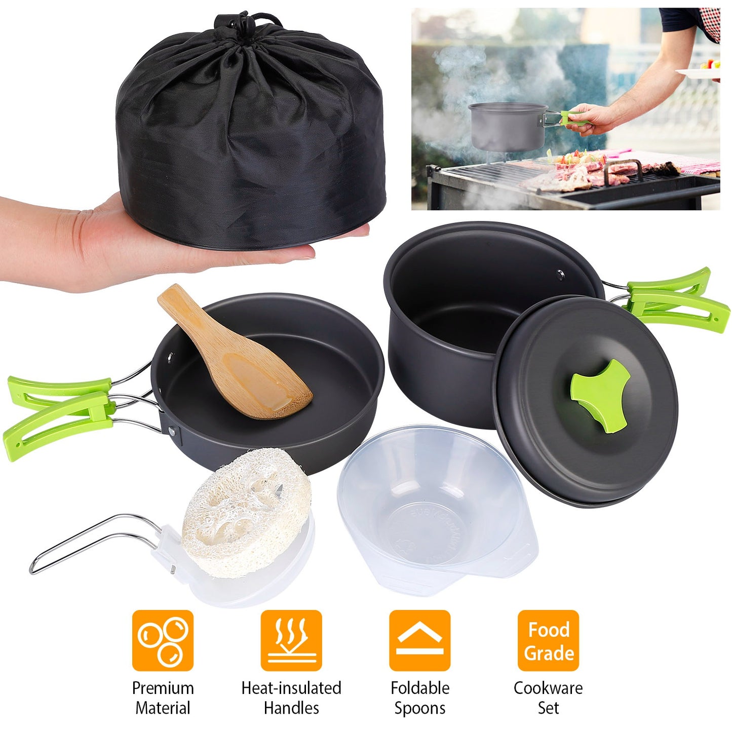 Camping Cookware Set 9-Piece Aluminum Pot Pan Kit for Hiking