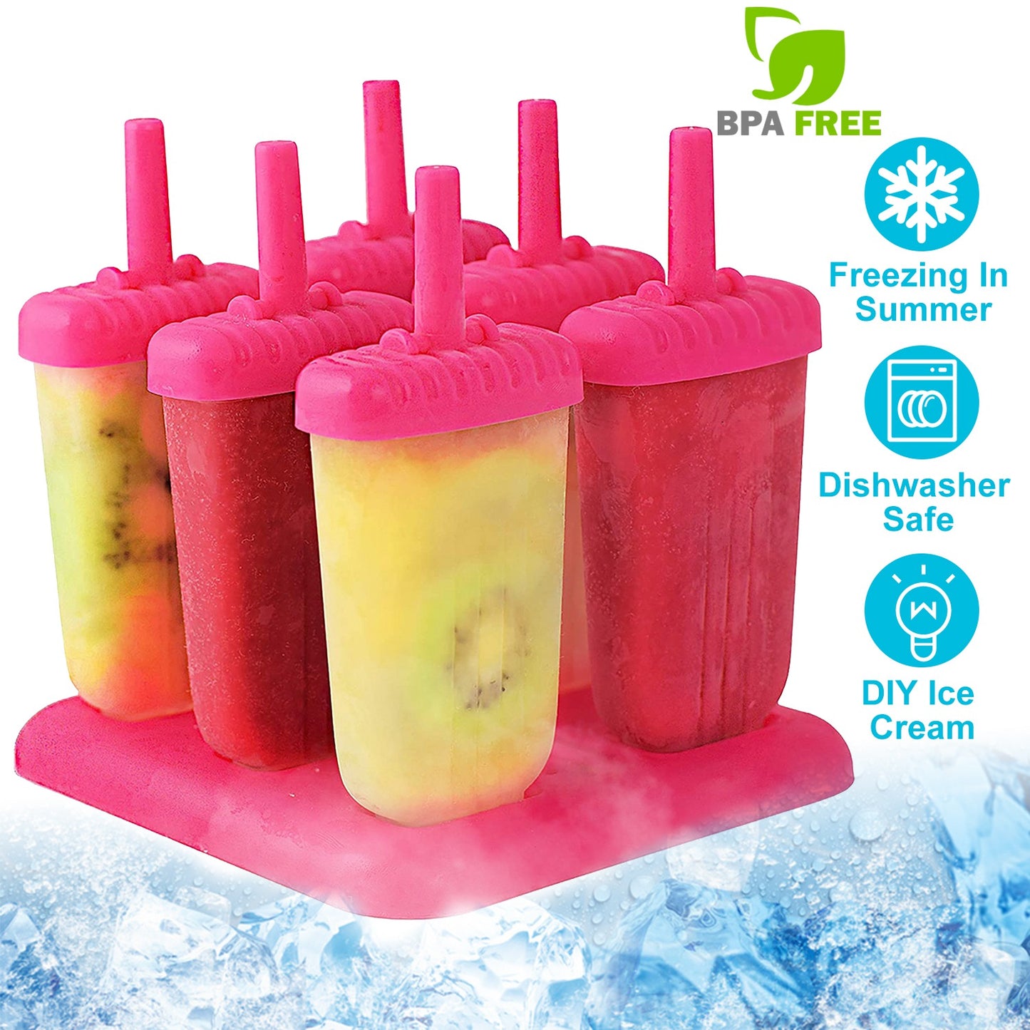 Reusable Popsicle Molds Set of 6 with Drip-Guard Handles