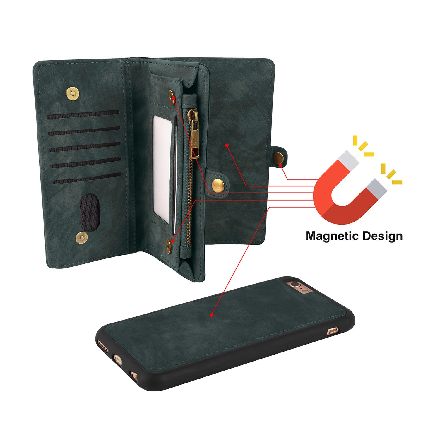 iPhone 6 Plus Wallet Case with Detachable Magnetic Cover