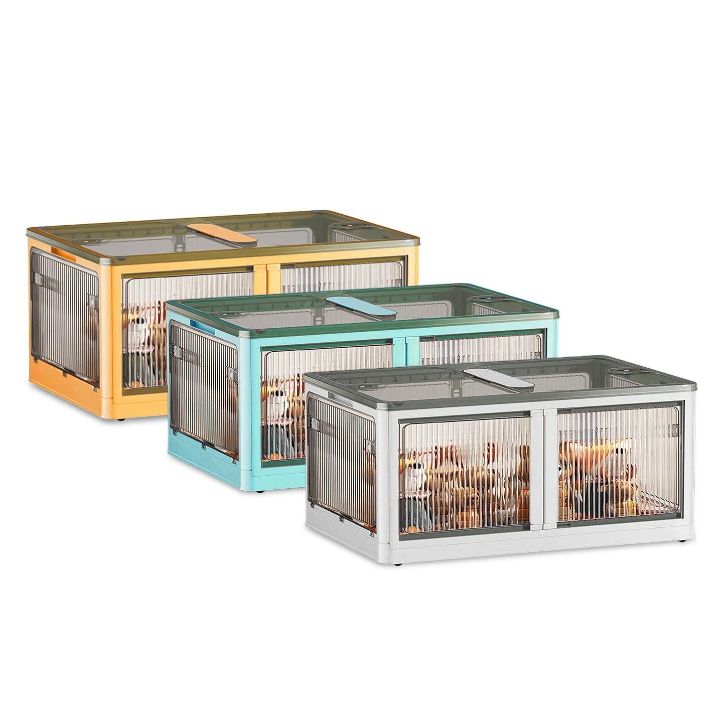 Foldable Storage Bins with Lids & Wheels - 3 Pack Stackable
