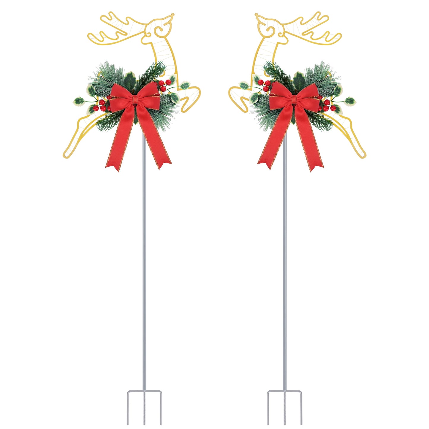 Christmas Reindeer Pathway Stake Lights with LED String (2-Pack)