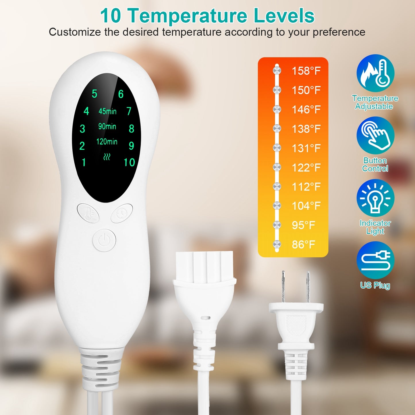 Electric Heating Pad with 10 Temperature Levels & Timer