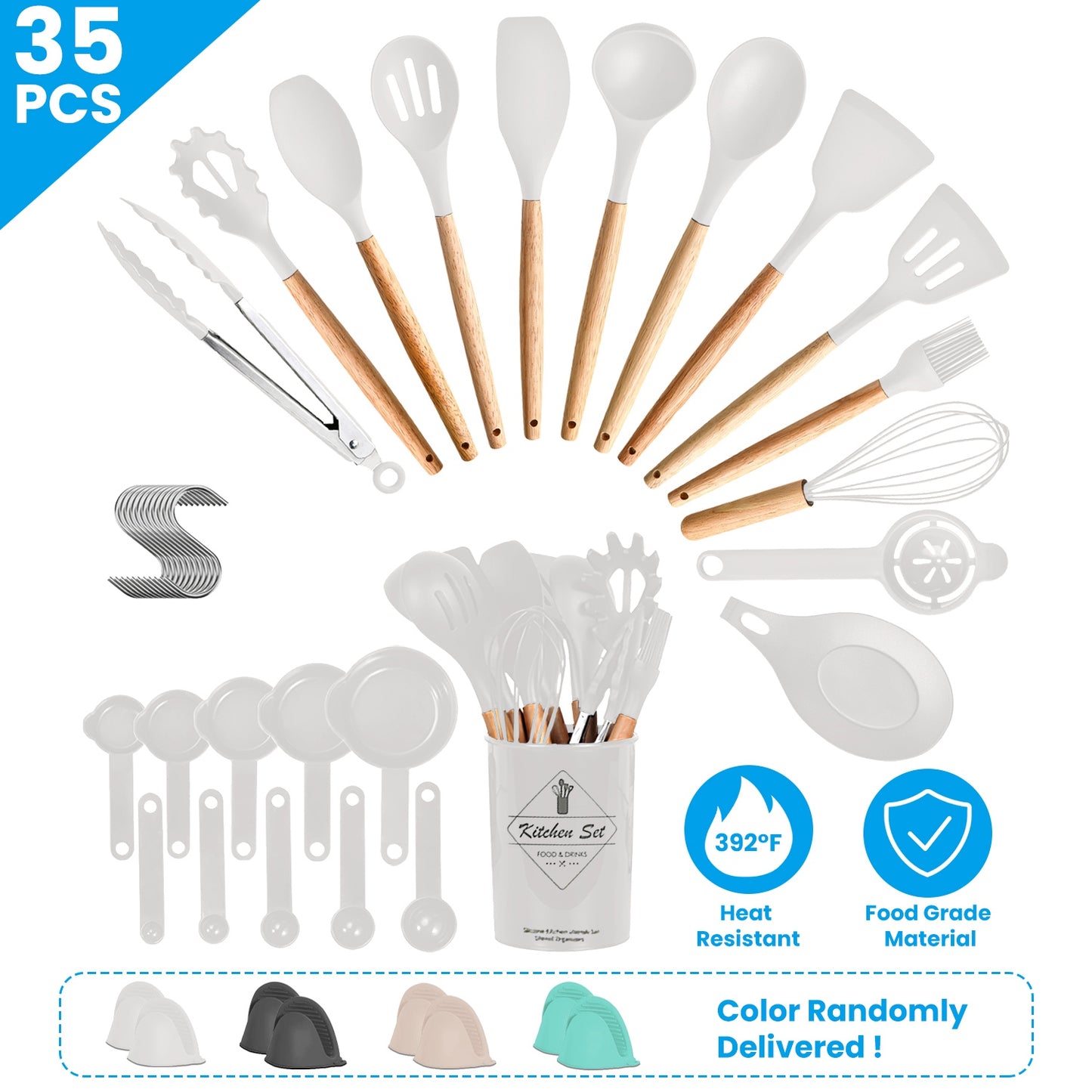 Kitchen Cooking Utensils Set - 35 Piece Silicone & Steel