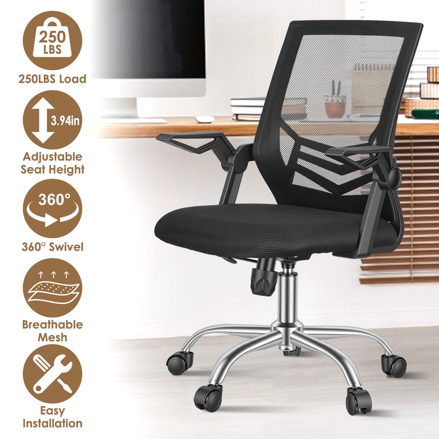 Ergonomic Mesh Office Chair with 135° Reclining Backrest
