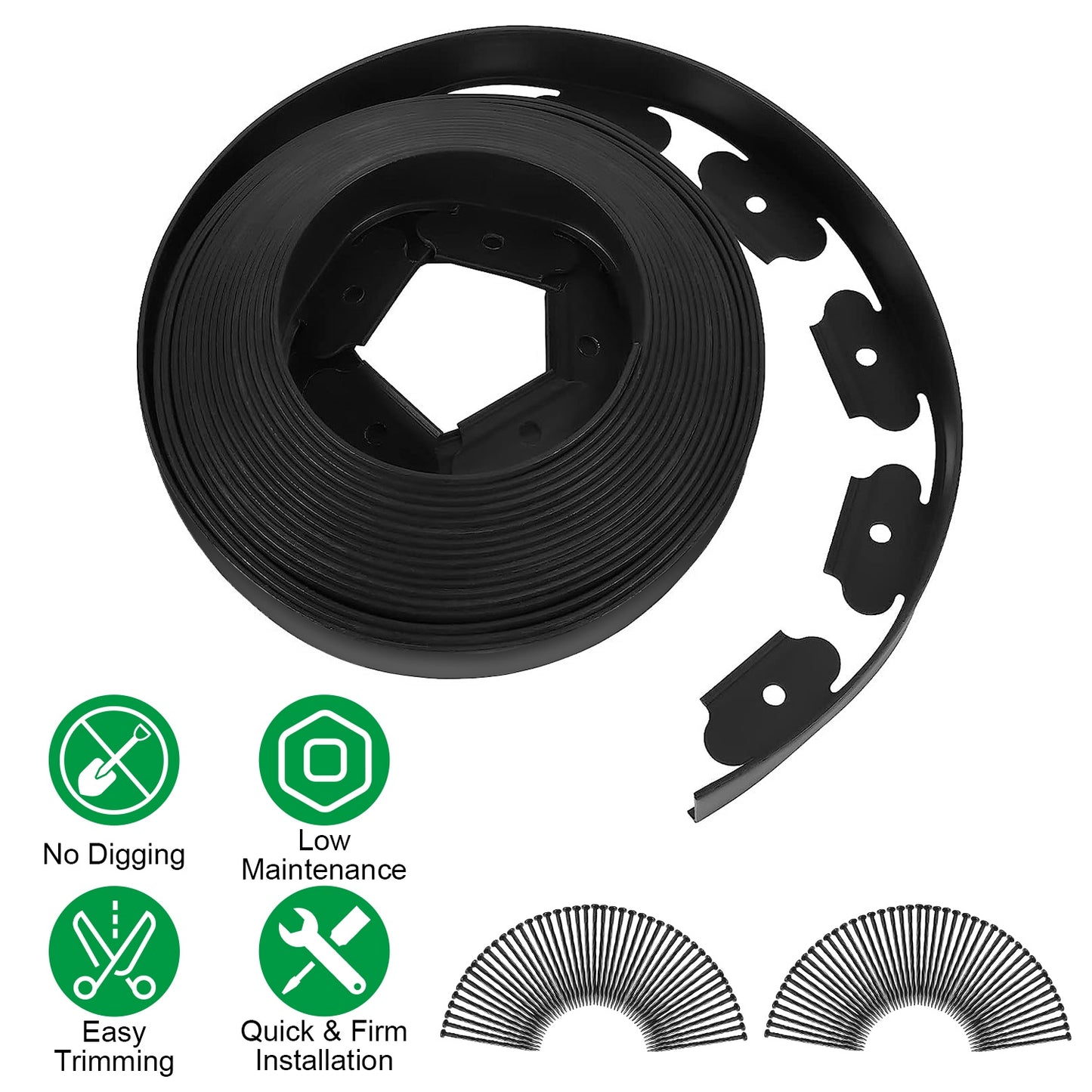 Plastic Garden Edging Kit 100FT with 90 Spikes No-Dig Border