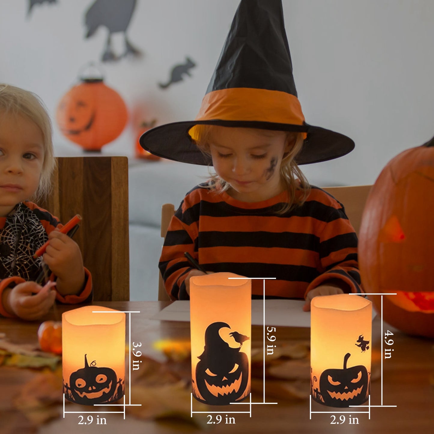 Flameless Halloween Candles with Timer - 3 Pack LED Battery Operated