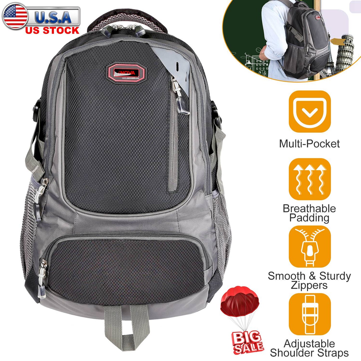 Unisex School Backpack W/ Adjustable Straps