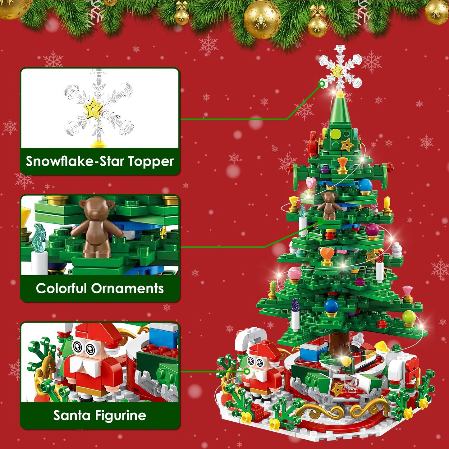 Christmas Tree Building Set with LED Lights & 24-Day Calendar