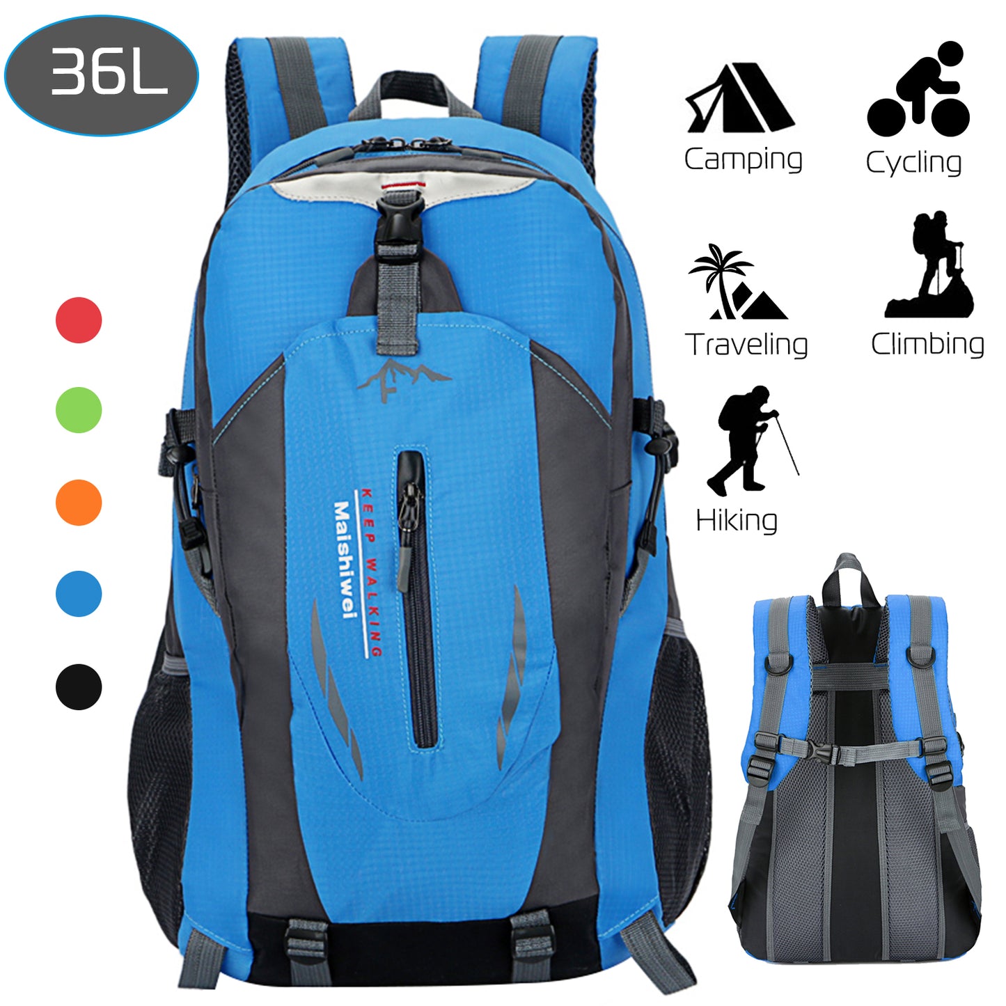 36L Waterproof Hiking Backpack with Ergonomic Design