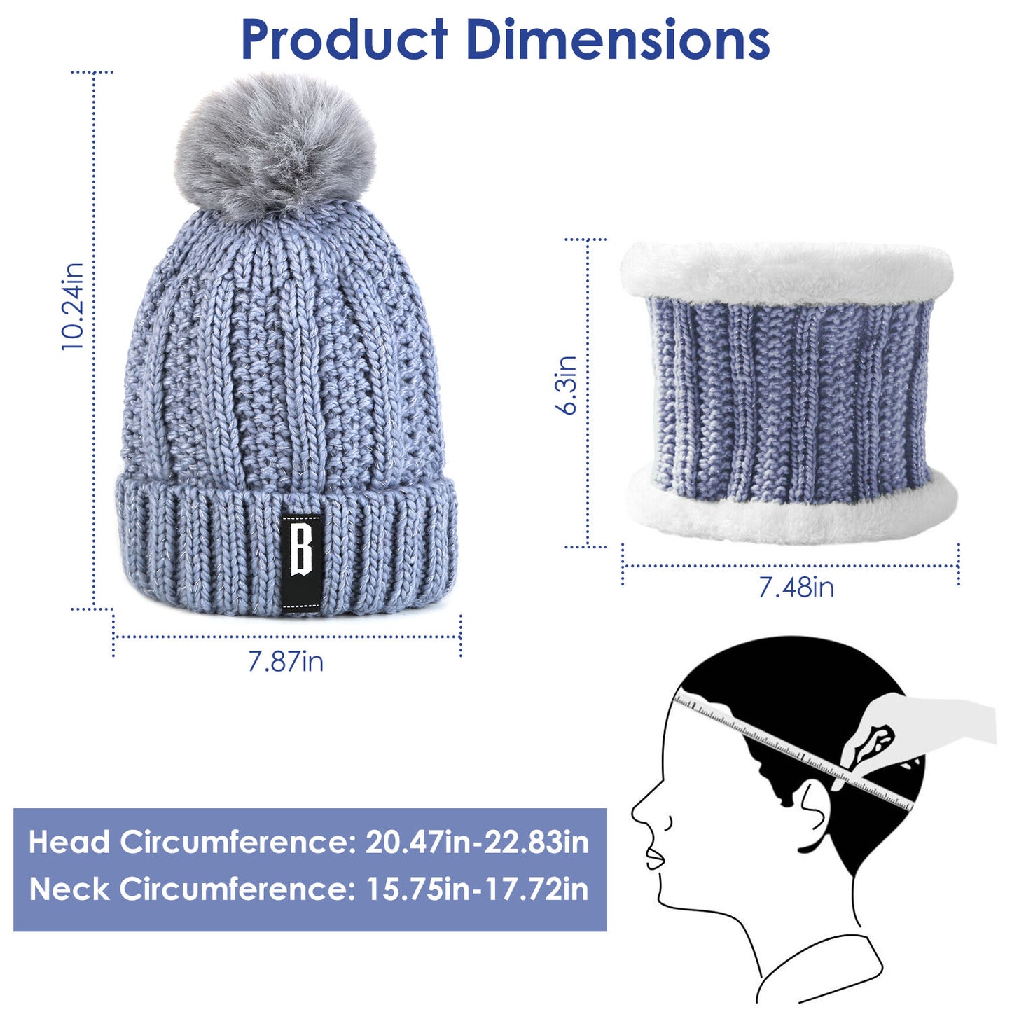 Beanie Hat and Scarf Set - Fleece Lined Winter Knit