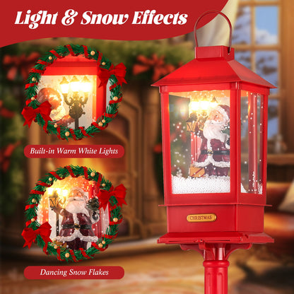61 Inch Christmas Musical Street Lamp Post with Detachable Snow Globe Lantern-Red