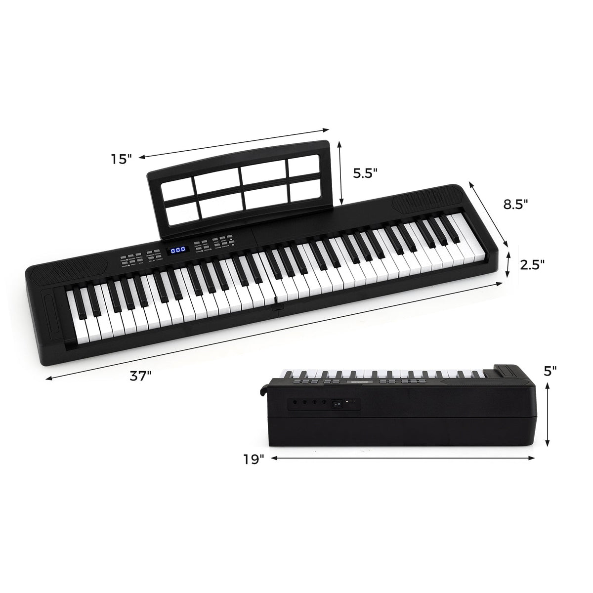 61-Key Foldable Piano Keyboard Full-size Electronic Keyboard with MIDI and Split Function