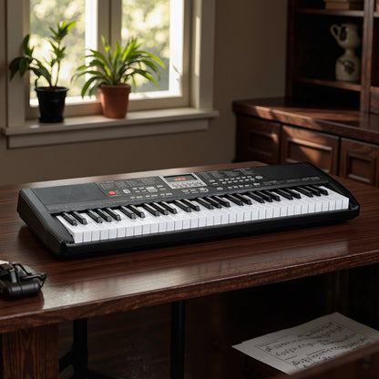 61 Keys Beginners Piano Keyboard Electric Keyboard Kit with Adjustable Stand and Stool-Black