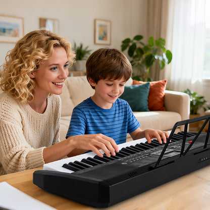 61 Keys Portable Keyboard for Beginners Electric Piano Keyboard Kit with 200 Rhythms and 200 Tones-Black