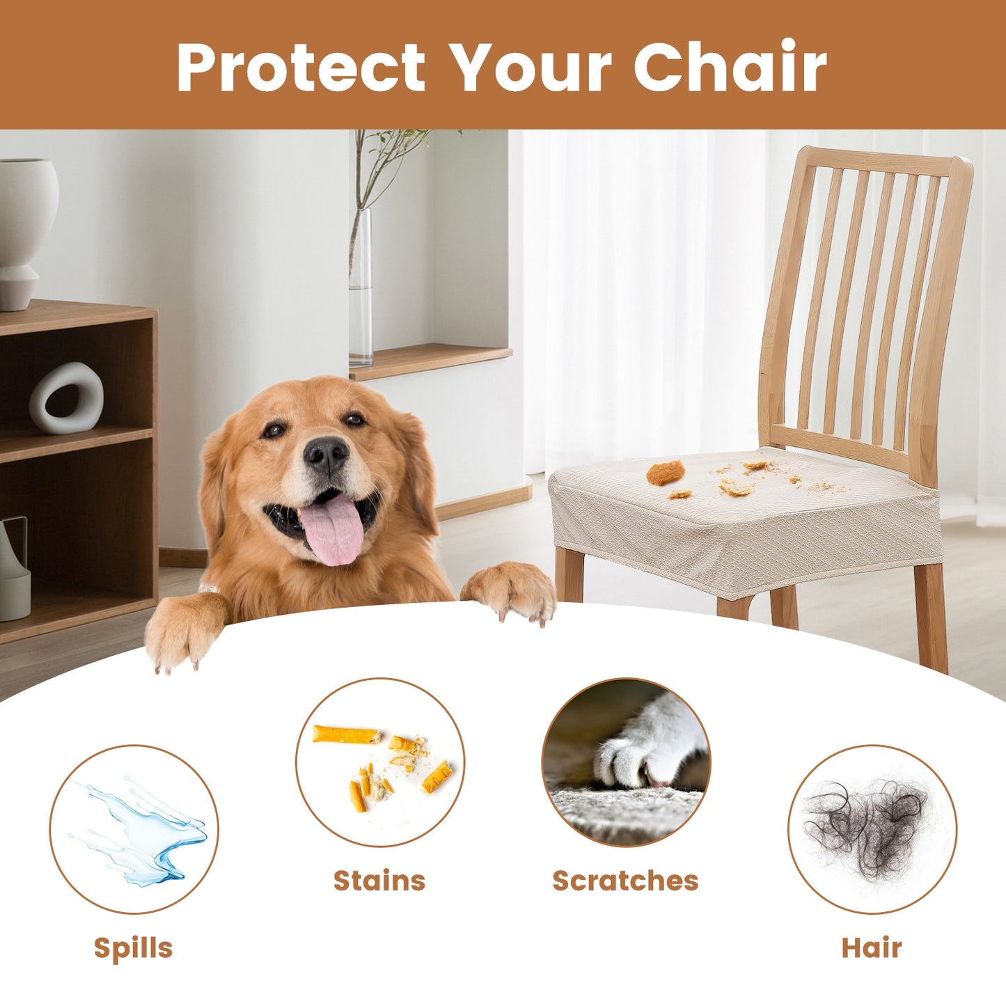 Waterproof Dining Chair Seat Covers - 4 Pack Stretch Slipcovers