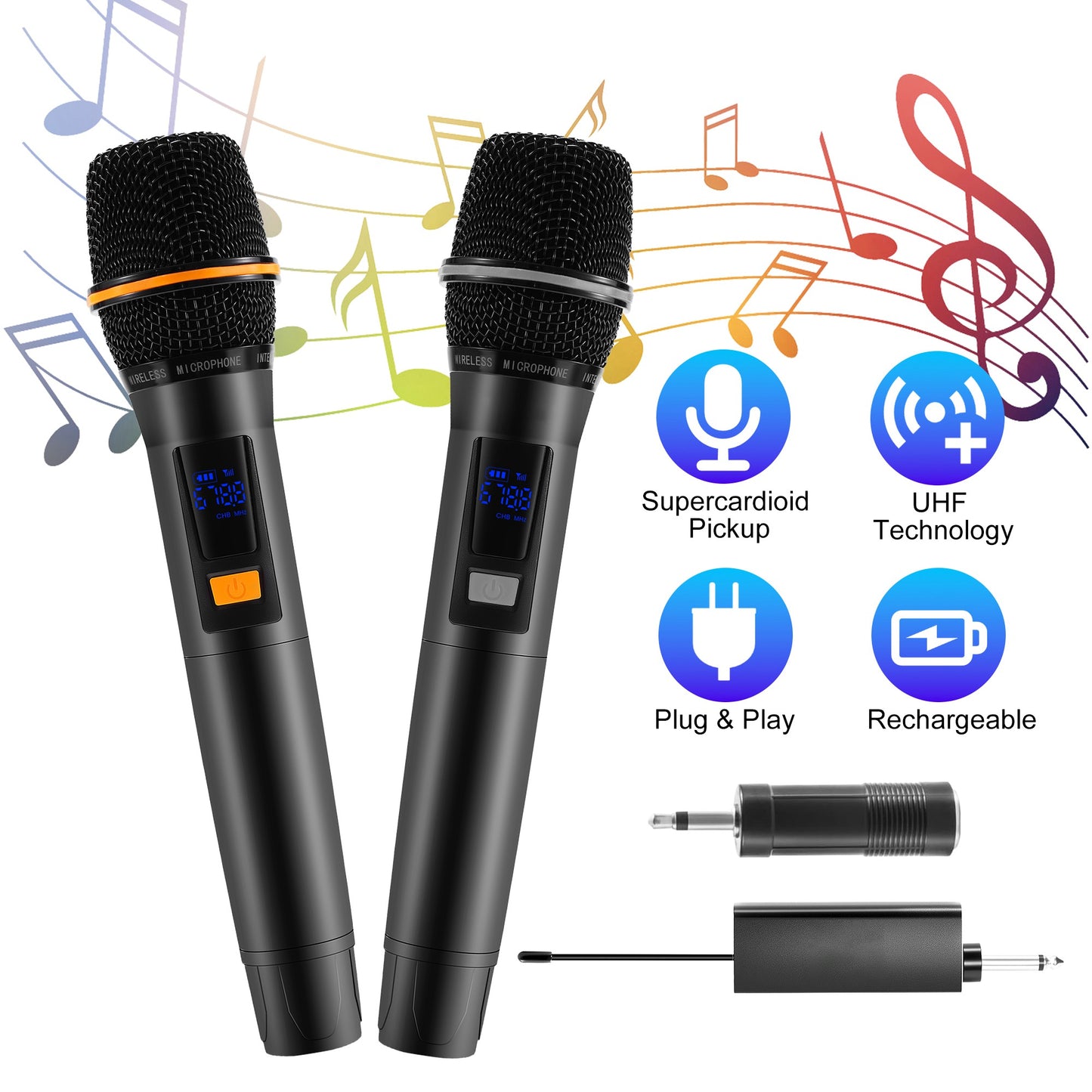UHF Wireless Microphone System with 262ft Range & Rechargeable Mics