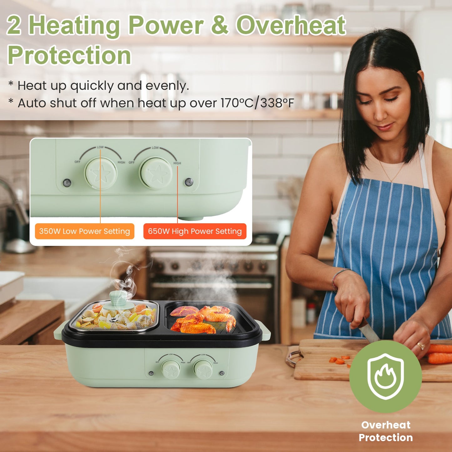 Electric Hot Pot with Grill 2-in-1 Combo for 1-2 People