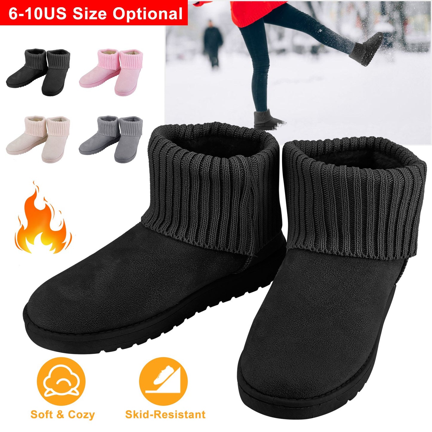 Women Lady Snow Boots Suede Mid-Calf Boot