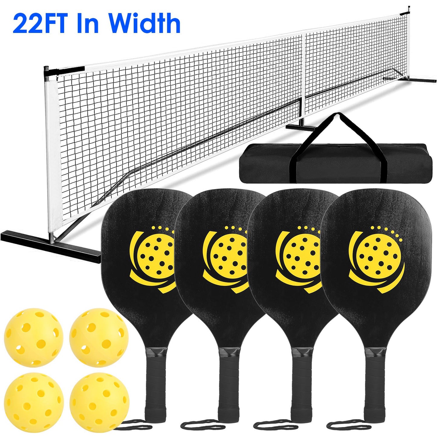 Pickleball Net Set 22ft Regulation with Paddles & Balls