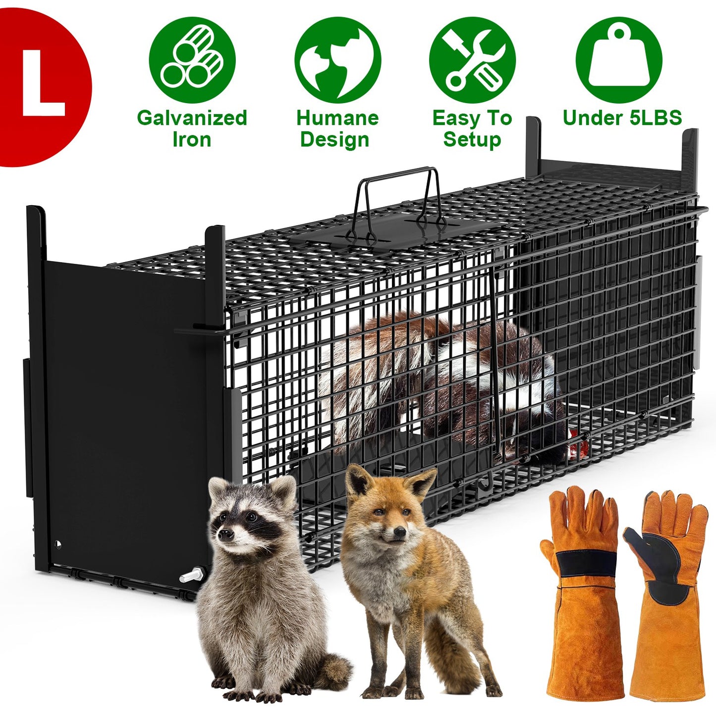 40in Humane Live Animal Trap Cage for Raccoons & Opossums