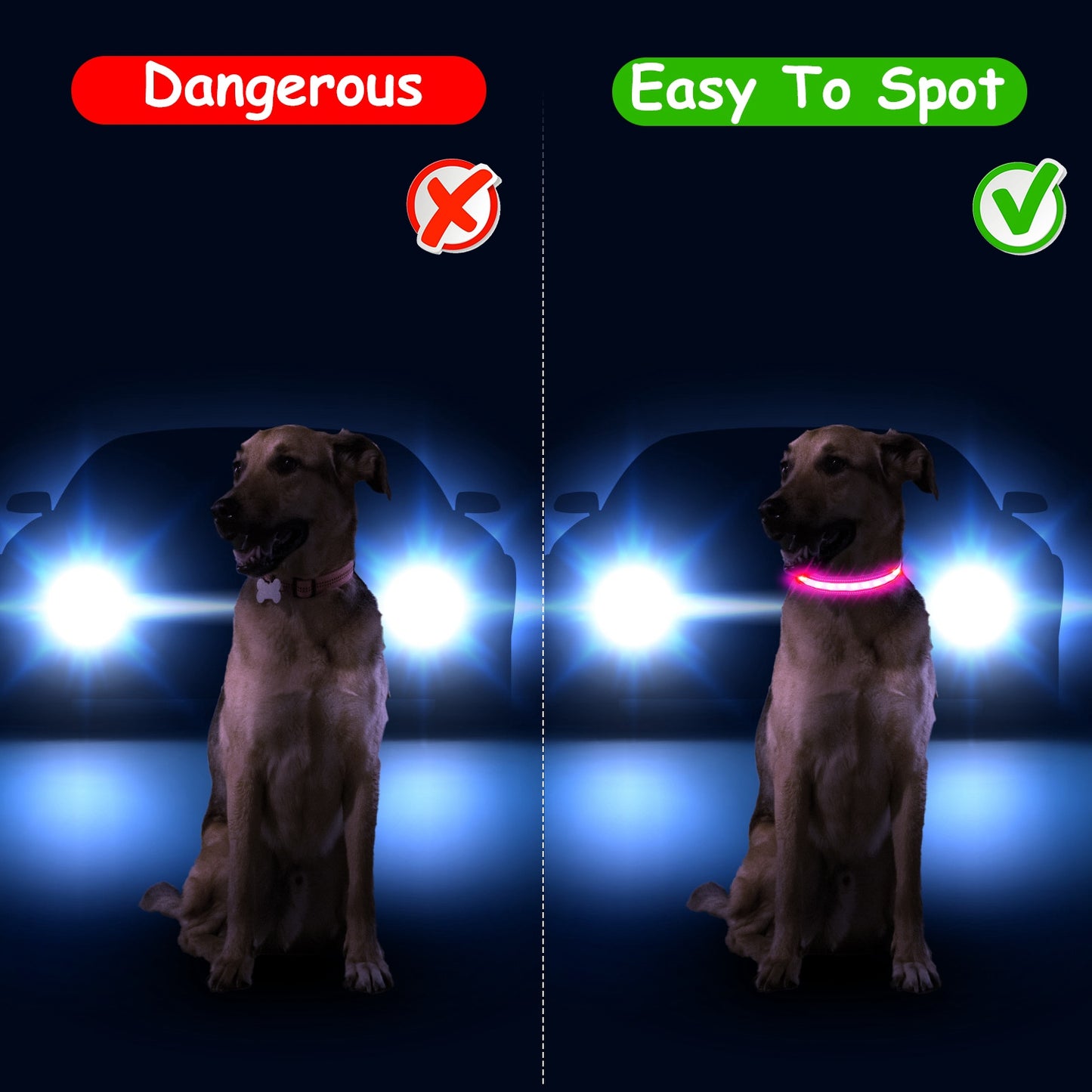 LED Dog Collar with 9 Light Colors - USB Rechargeable Waterproof