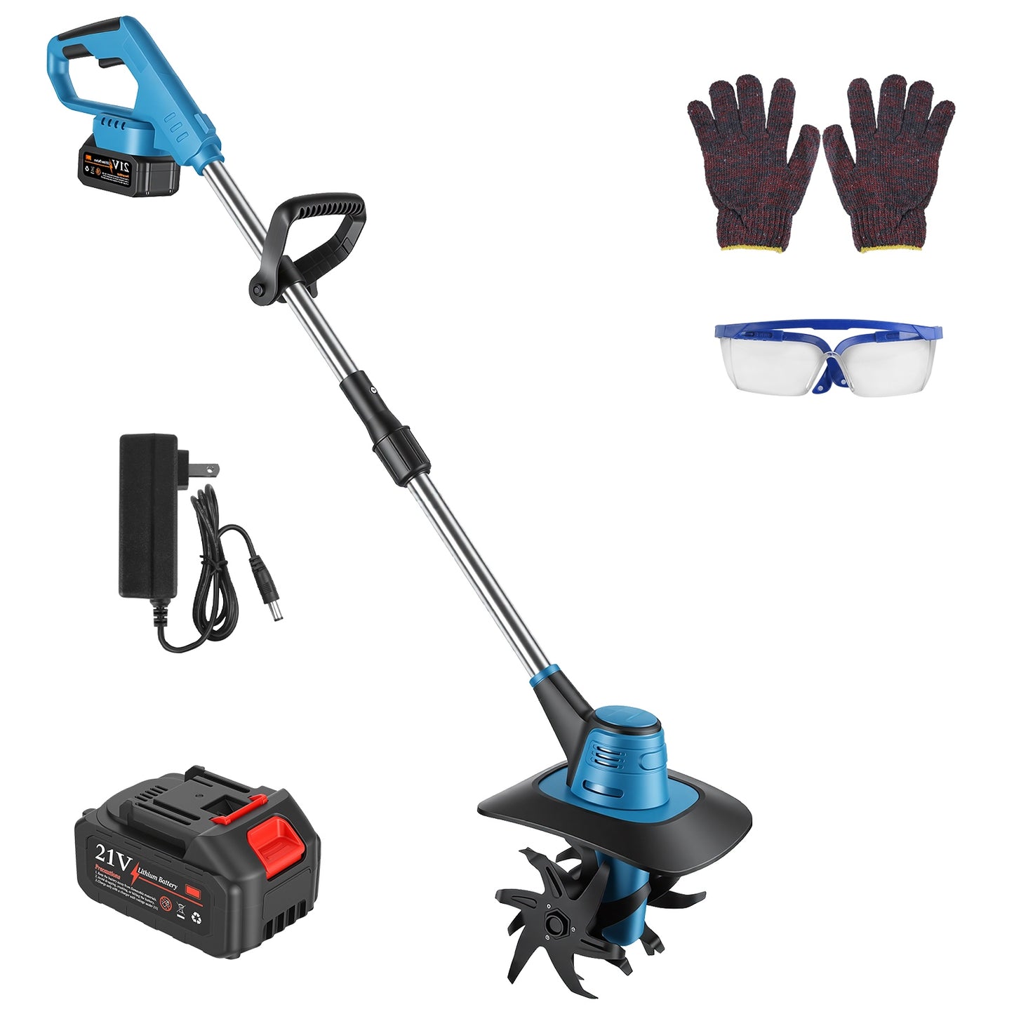 Cordless Tiller Cultivator 800W 21V Battery Powered Garden Tool