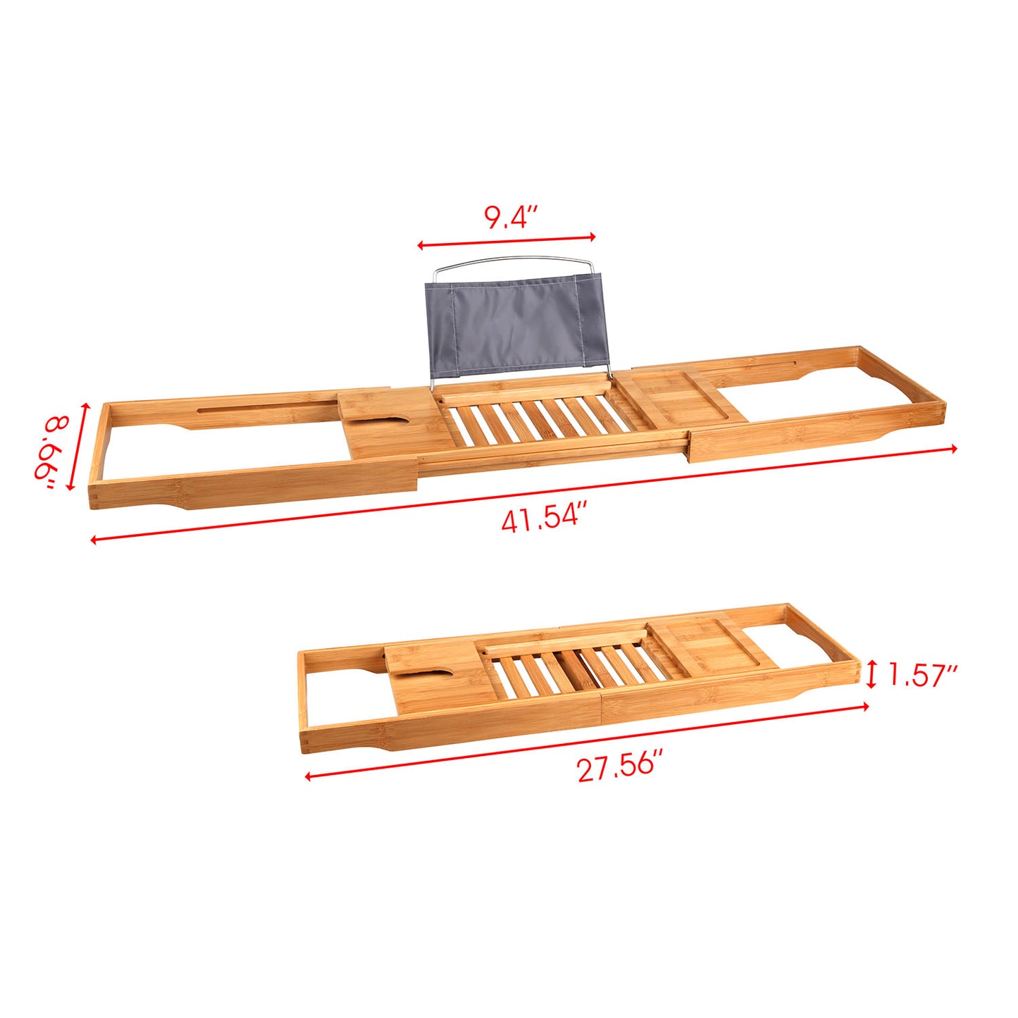 Bamboo Bathtub Caddy Tray with Extendable Arms & Wine Holder