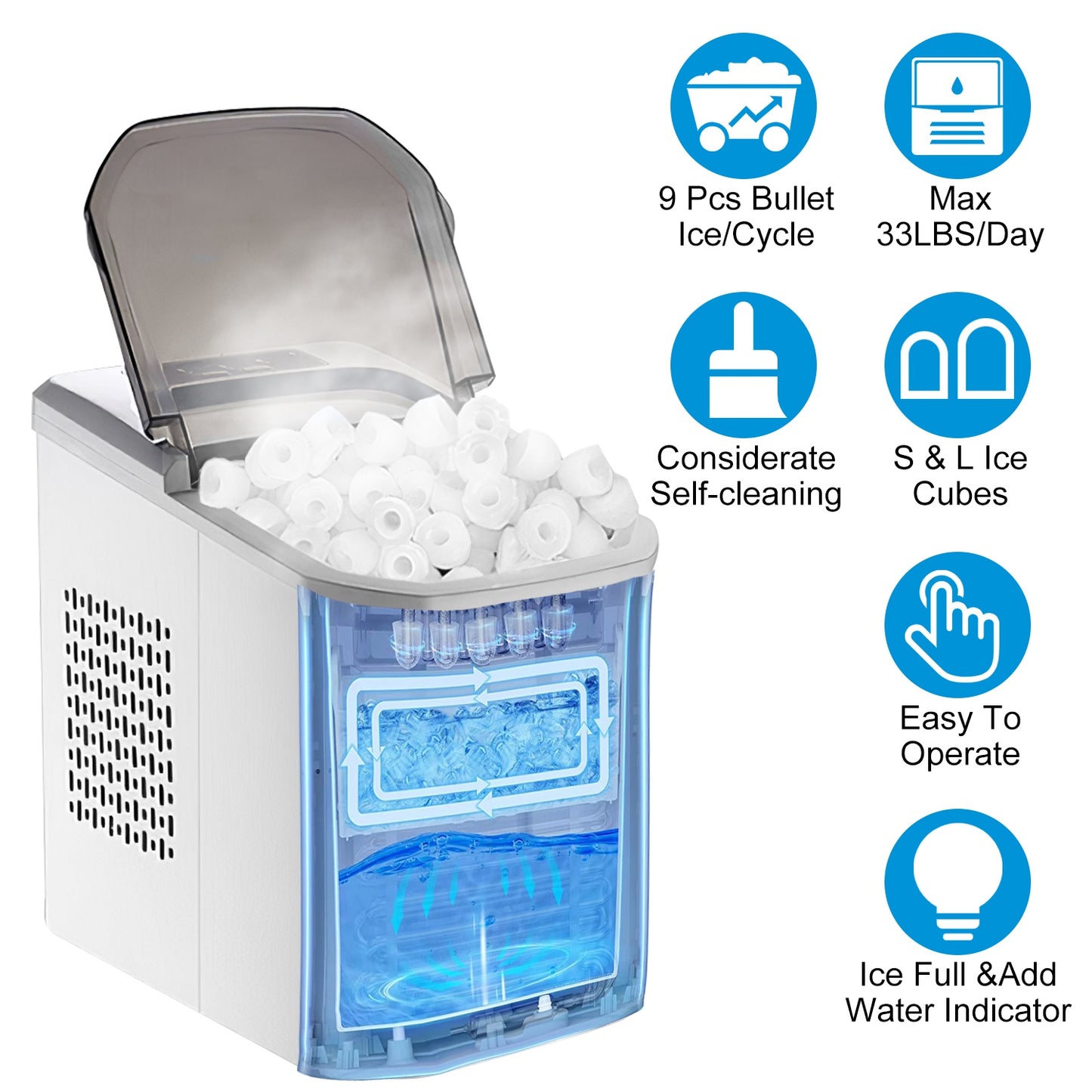 Countertop Ice Maker Machine – 33 lbs/Day Self-Cleaning