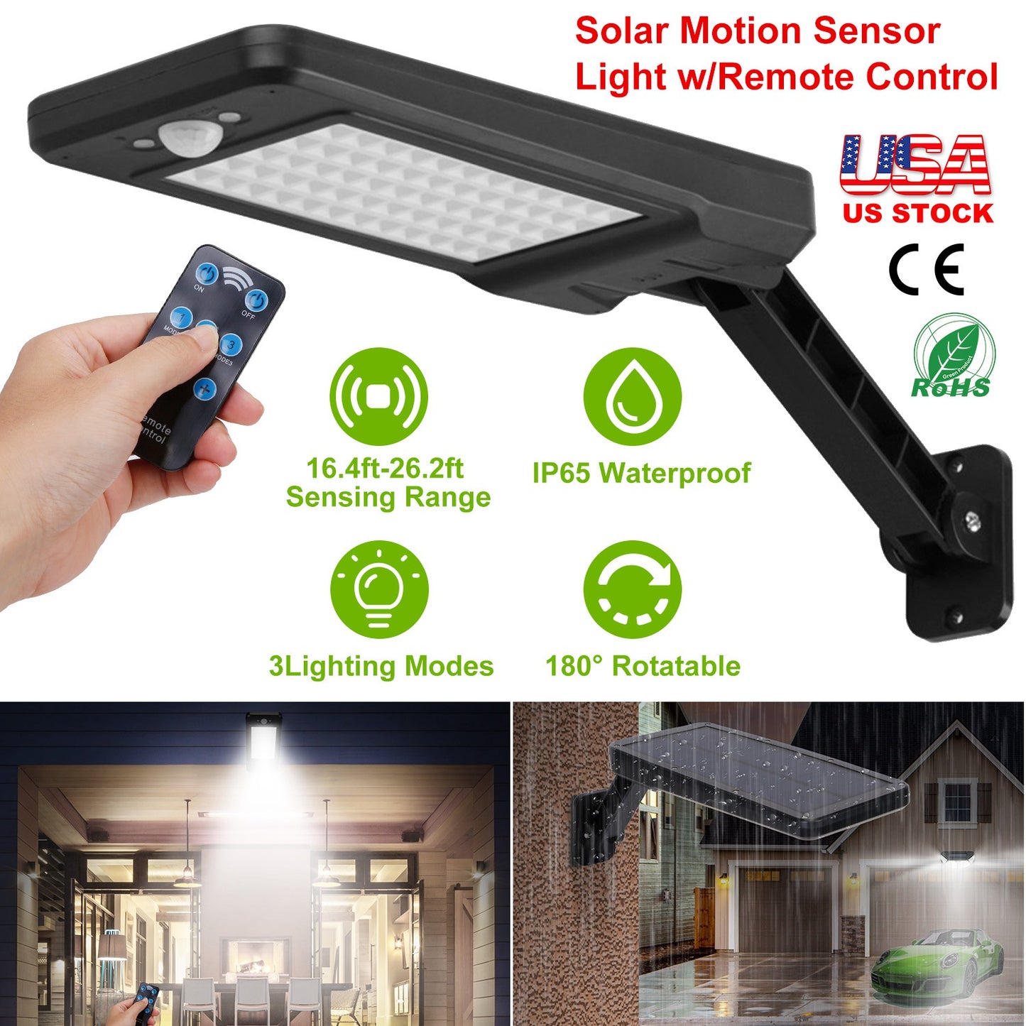 Solar Wall Light with Motion Sensor & Remote Control - 60 LED