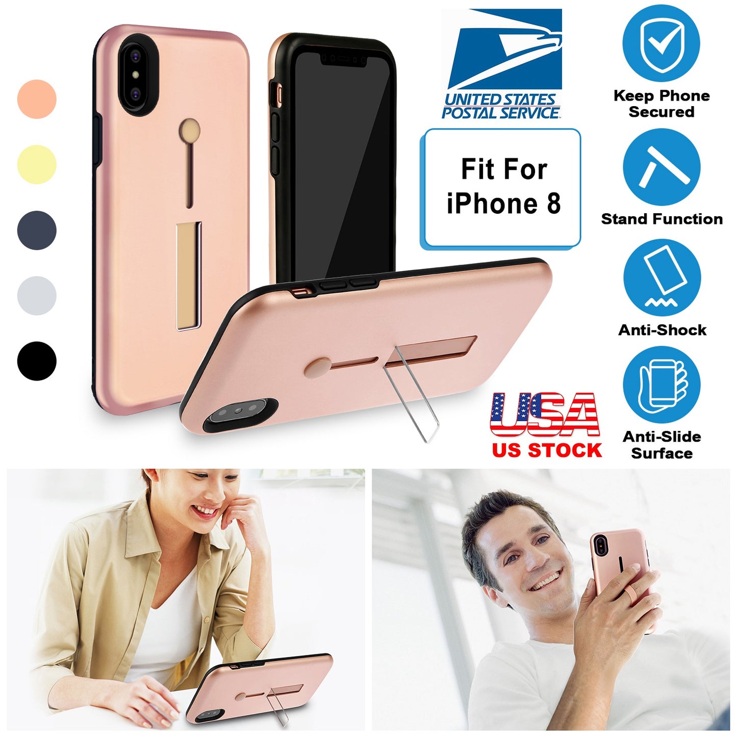 iPhone 8 Case with Finger Strap and Kickstand