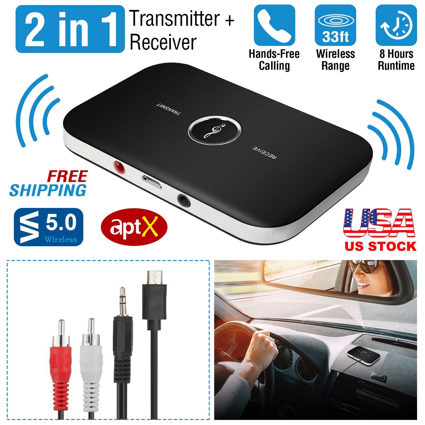 Bluetooth 5.0 Audio Transmitter Receiver with aptX Low Latency