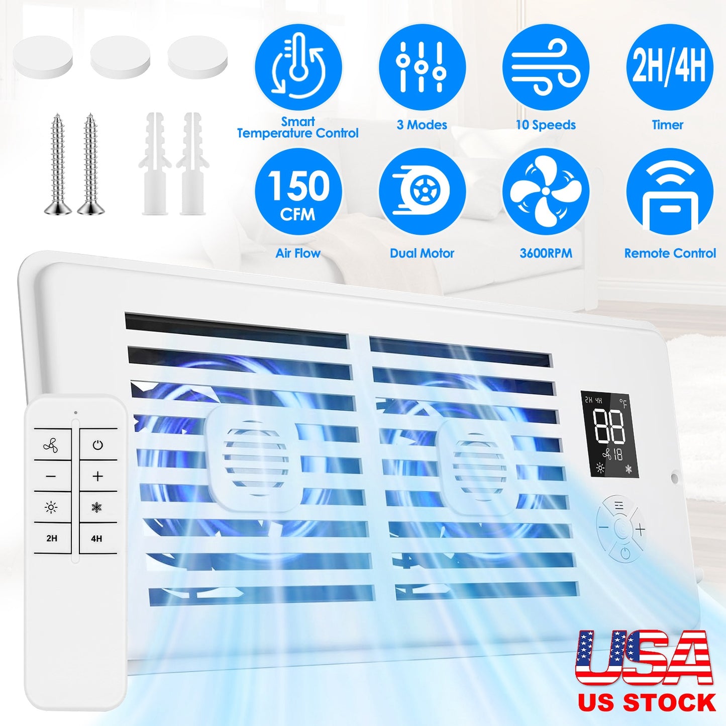 Register Booster Fan 4x10 with Smart Temperature Control