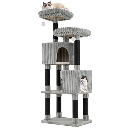 62 Inch Tall Cat Tower with Scratching Posts and Soft Flannel Covering-Light Gray