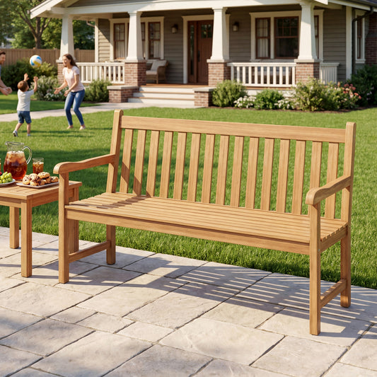 Teak Outdoor Bench 3-Seat with Armrests - 62 Inch