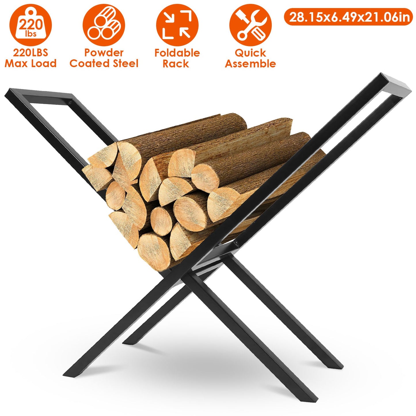 Firewood Log Rack 220LBS Capacity Steel X-Frame Storage Holder