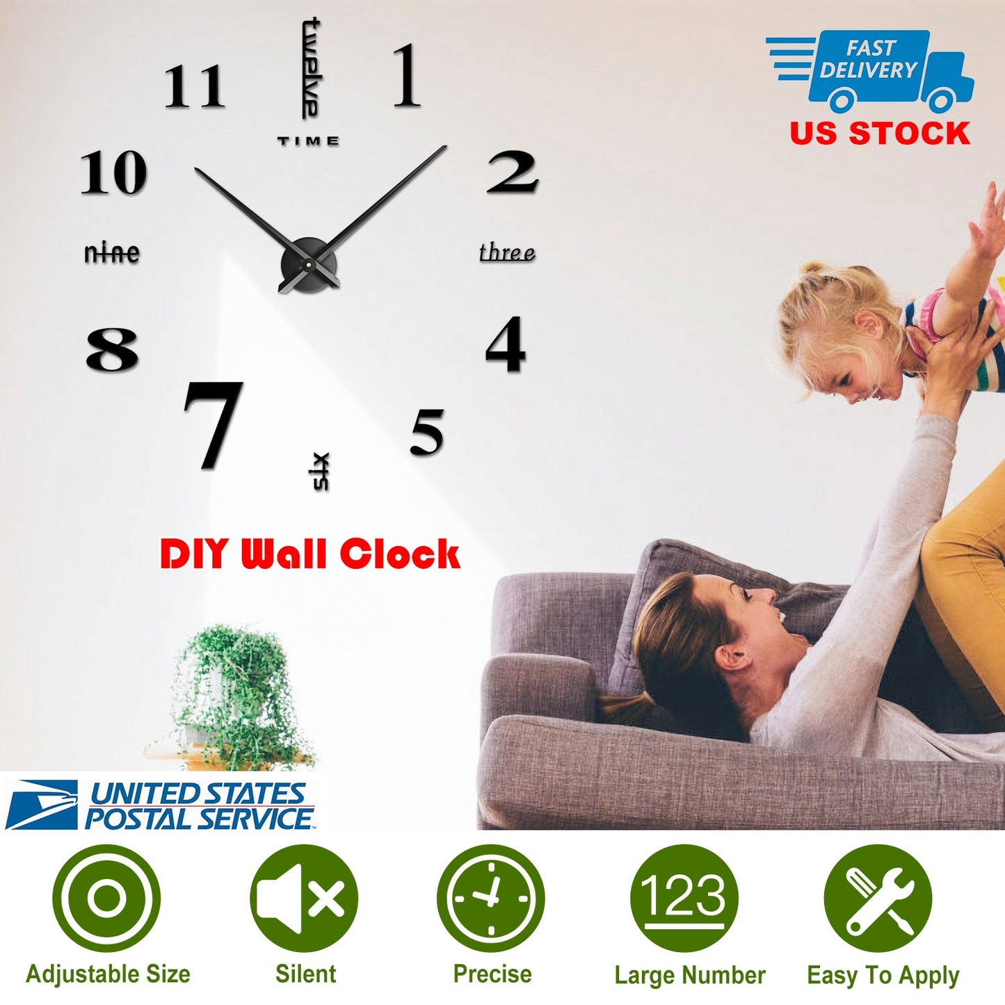 DIY 3D Mirror Wall Clock with Large Numbers