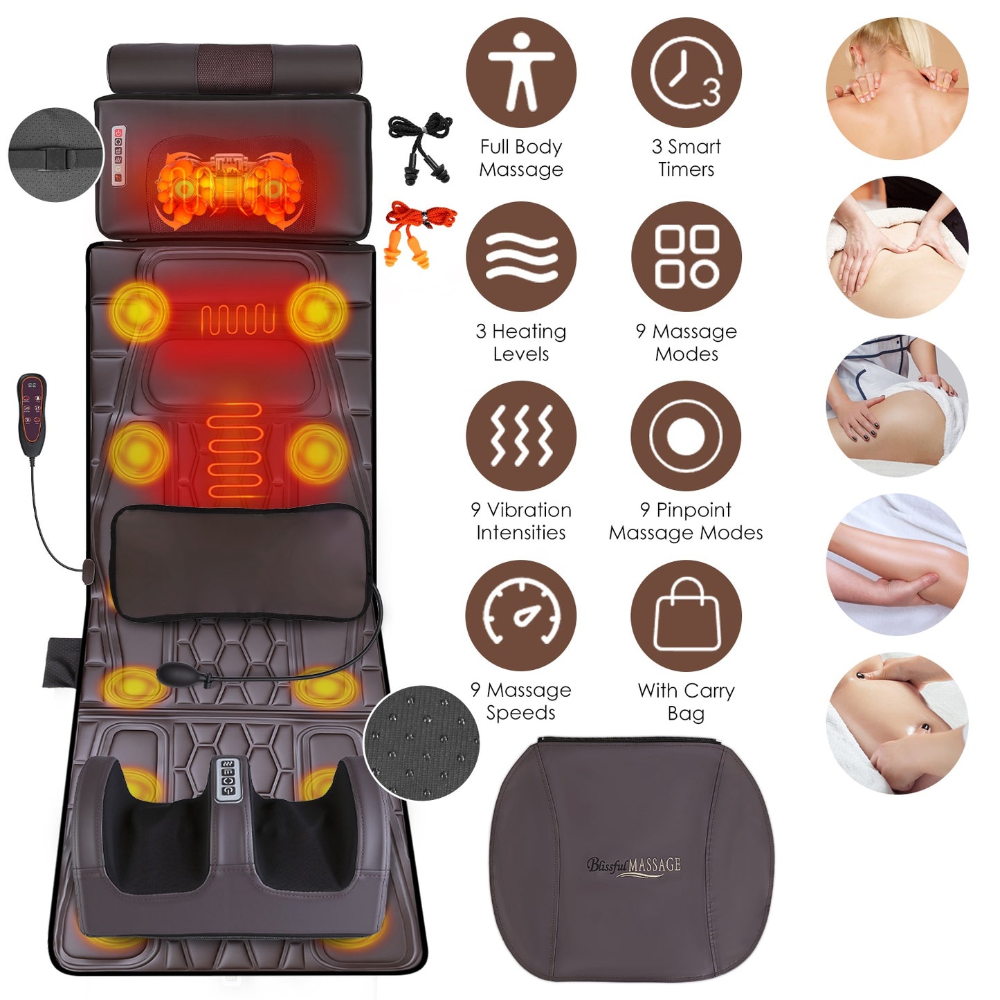 Full Body Massage Mat with Heat and Shiatsu Neck & Foot Massagers