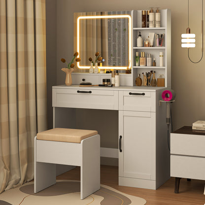Vanity Set with Lighted Mirror and Charging Station