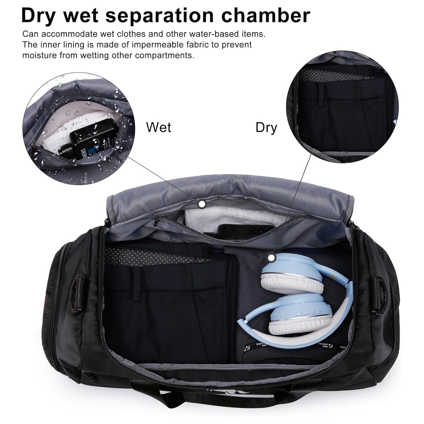 Gym Duffle Bag with Shoe Compartment & Wet Pocket 37L