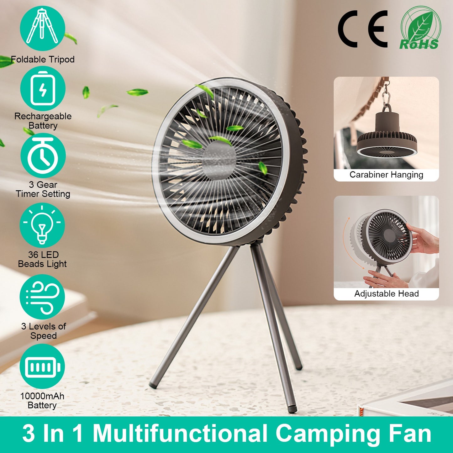 Camping Fan with LED Lantern 10000mAh Rechargeable Battery