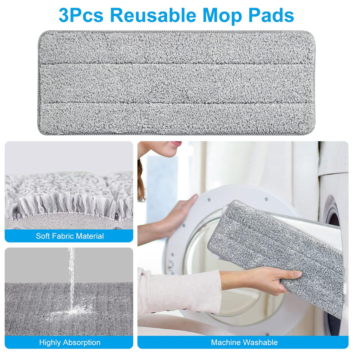 Flat Mop and Bucket Set with Wringer and 3 Microfiber Pads